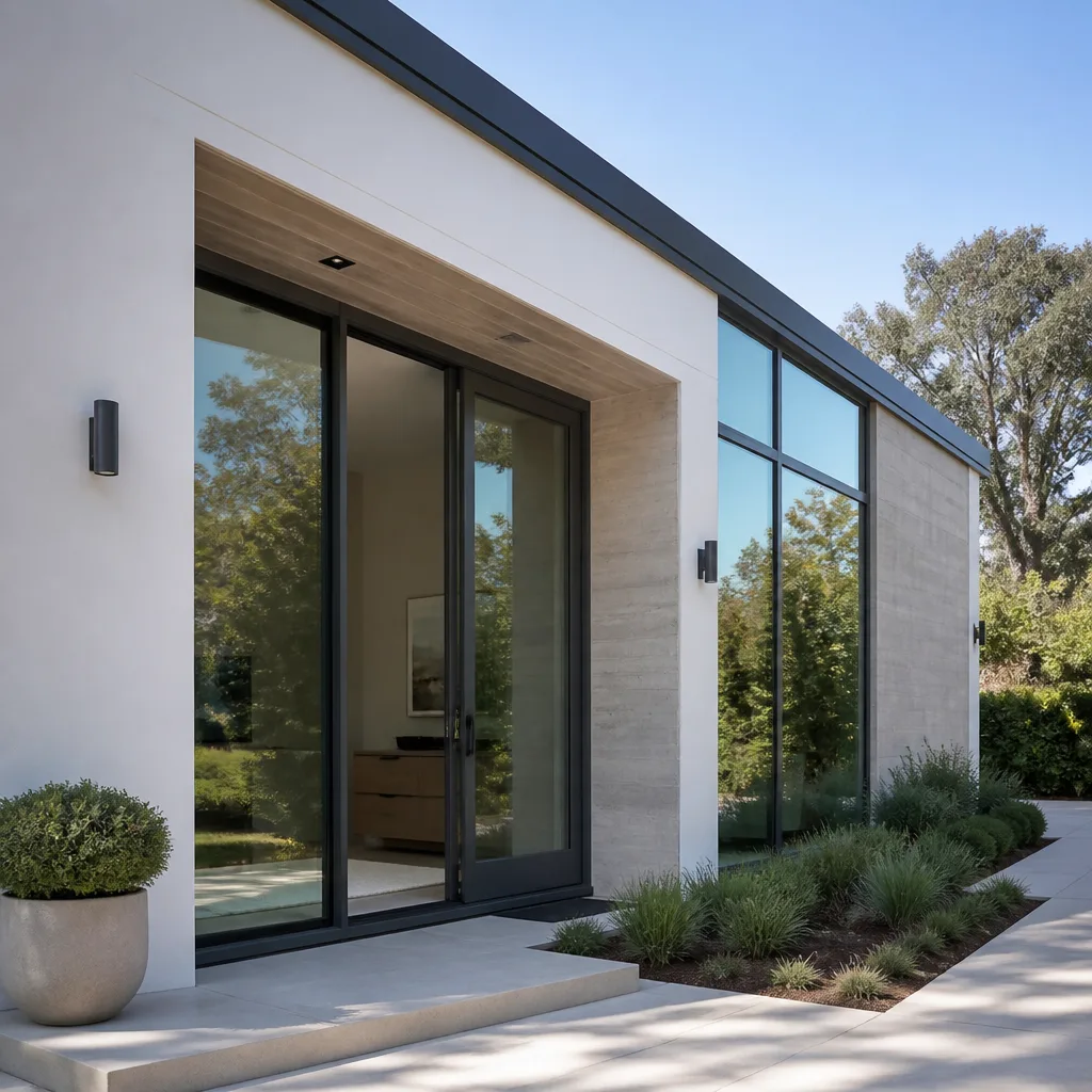 Modern sliding glass patio door installation for residential home exterior