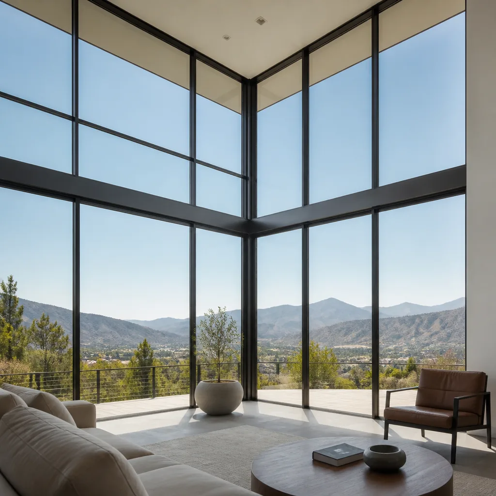 Modern floor-to-ceiling window installation in a contemporary living room