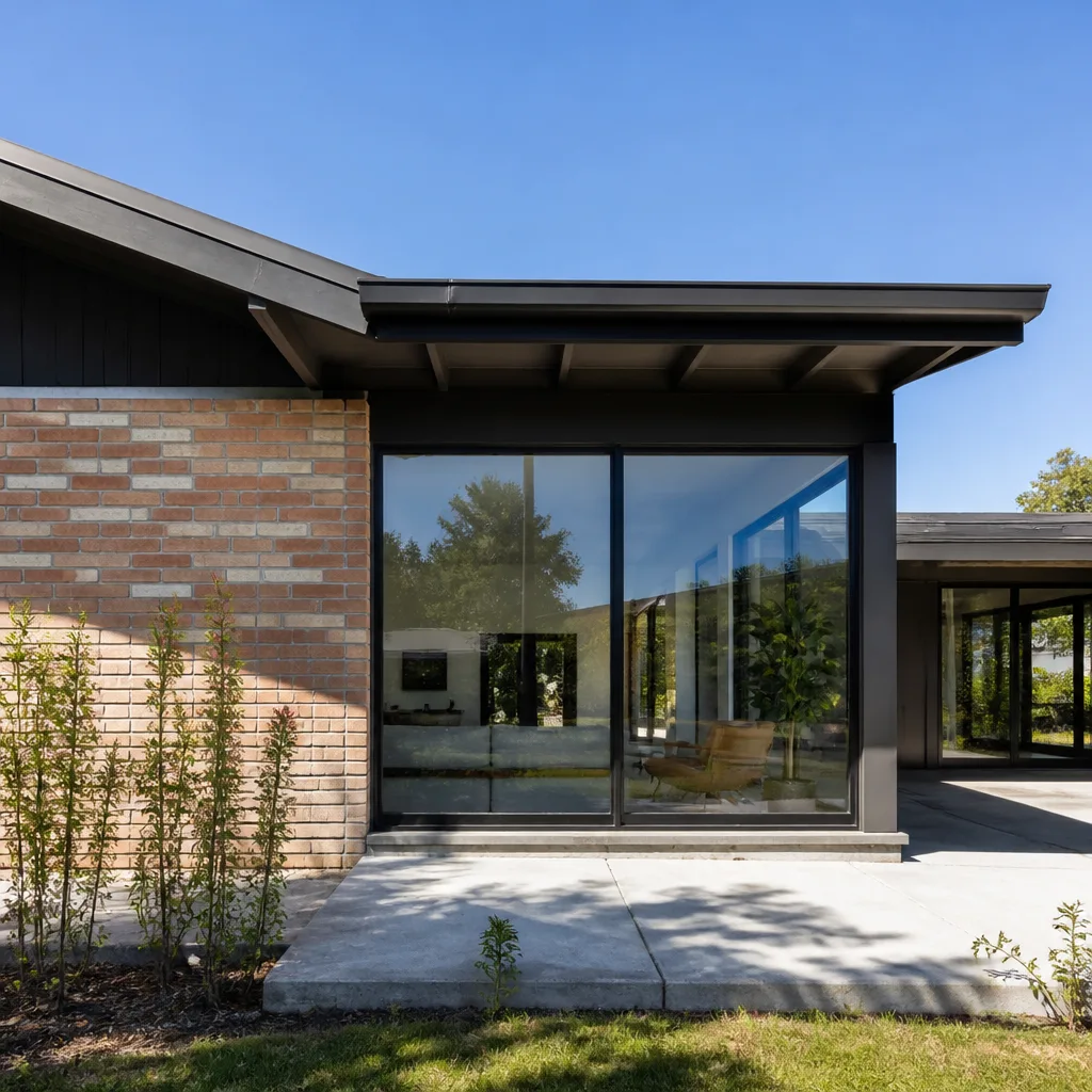 Modern house with sleek floor-to-ceiling window and door installations
